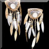 J128. 14K gold, silver, stone and pearl chandelier earrings - $95 